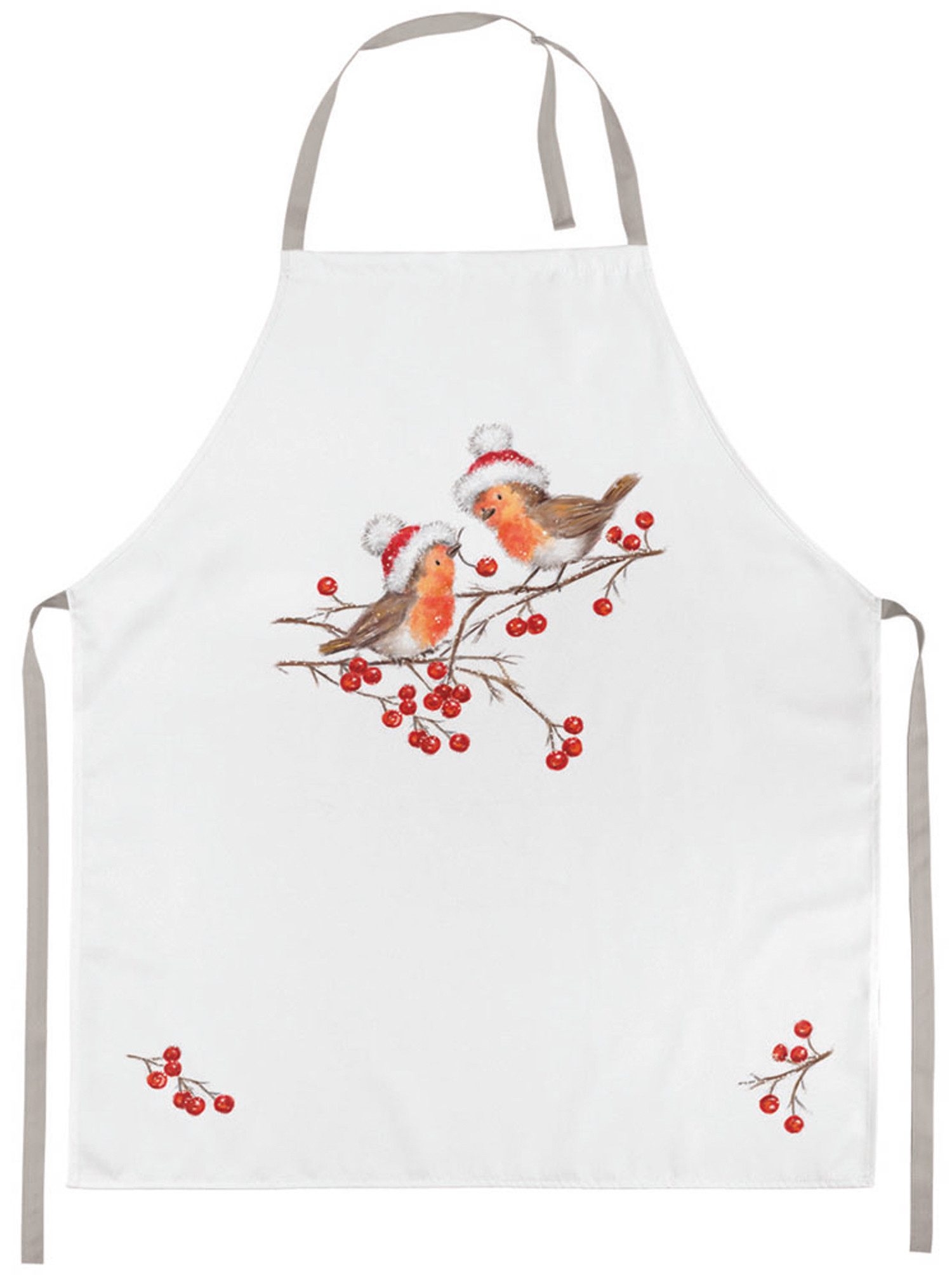 Ambiente® Kochschürze Christmas robins, (1-tlg., 1-teilig), Küchenschürze Nackenband ca.70x85cm Baumwolle
