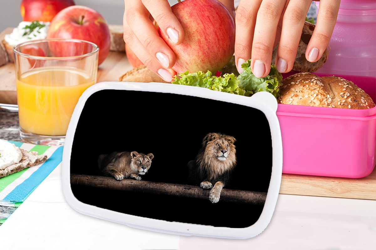 Licht (2-tlg), Erwachsene, für - Porträt, Kinder, Kunststoff MuchoWow Brotbox - Kunststoff, rosa Mädchen, Lunchbox Brotdose Löwen Snackbox,