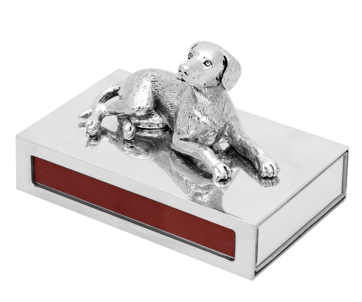 aus Metall Etui mit Zündhölzer Edle Zinn mit Jagdhund dekorativer Streichholzschachtel Brillibrum Streichholz-Box Figur