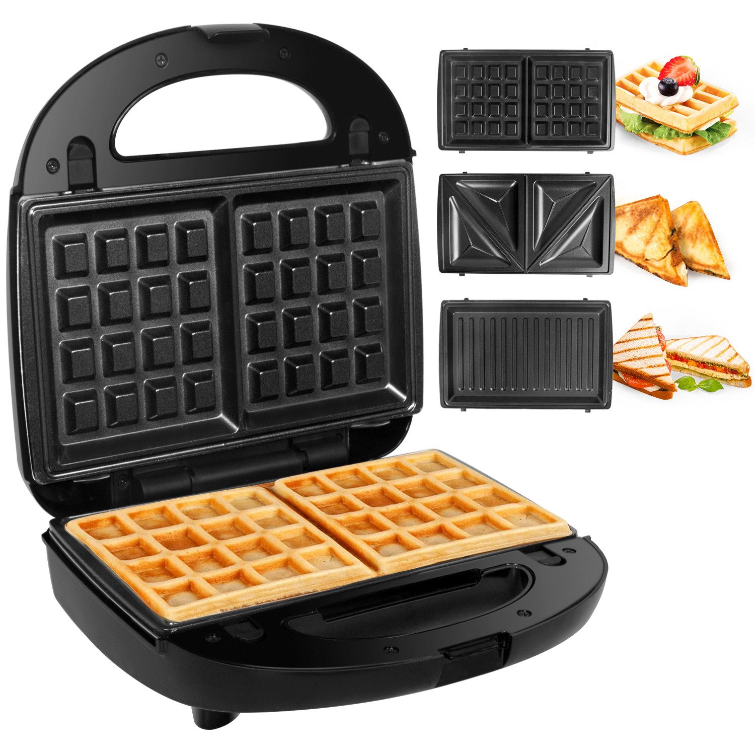 Gotoll 3-in-1-Sandwichmaker GLHS120N, 750,00 W, Waffeleisen mit Wechselplatten Sandwichtoaster Antihaftbeschichtete