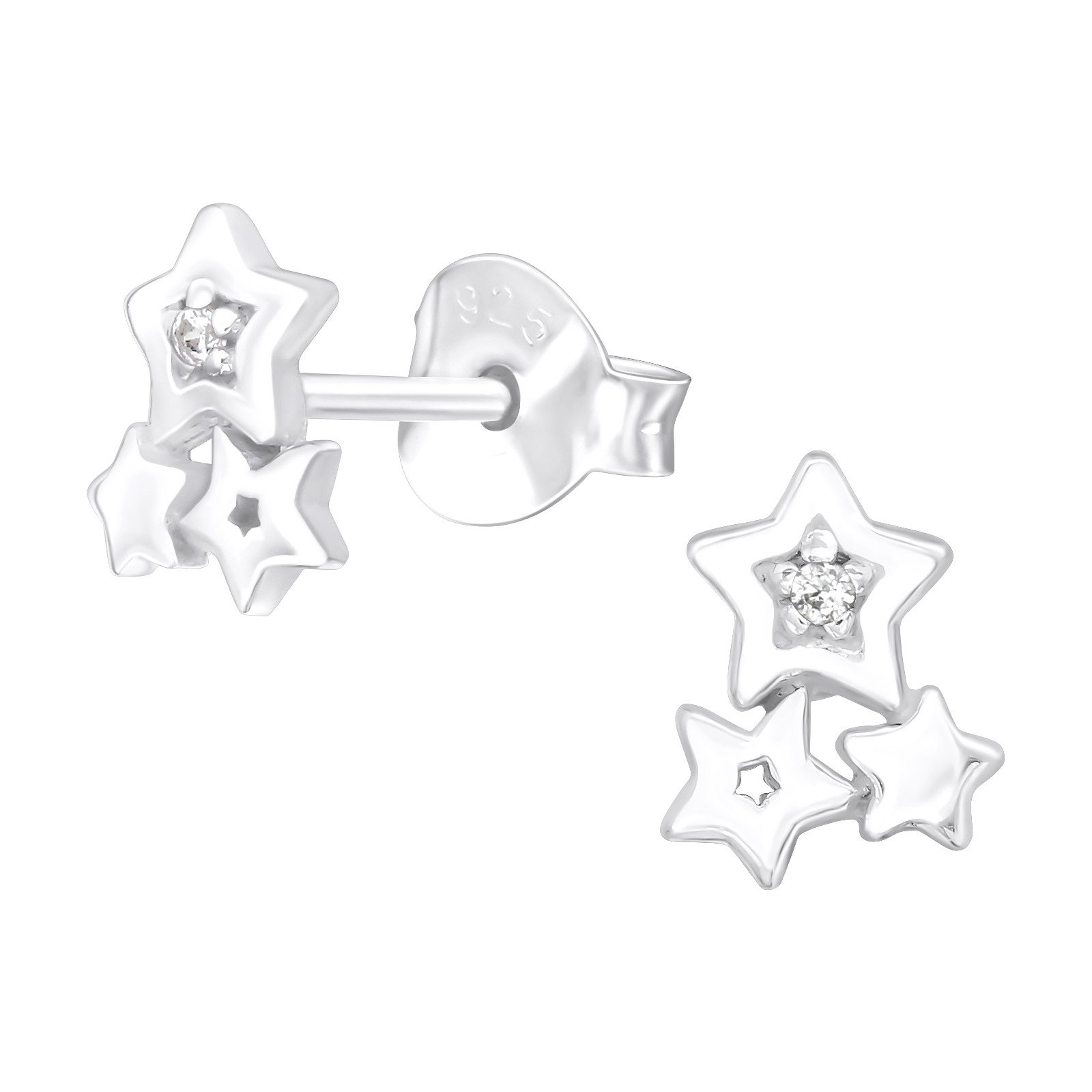 Ohrring-Set Ohrstecker Sterne mit Kristallen aus 925 Silber Damen