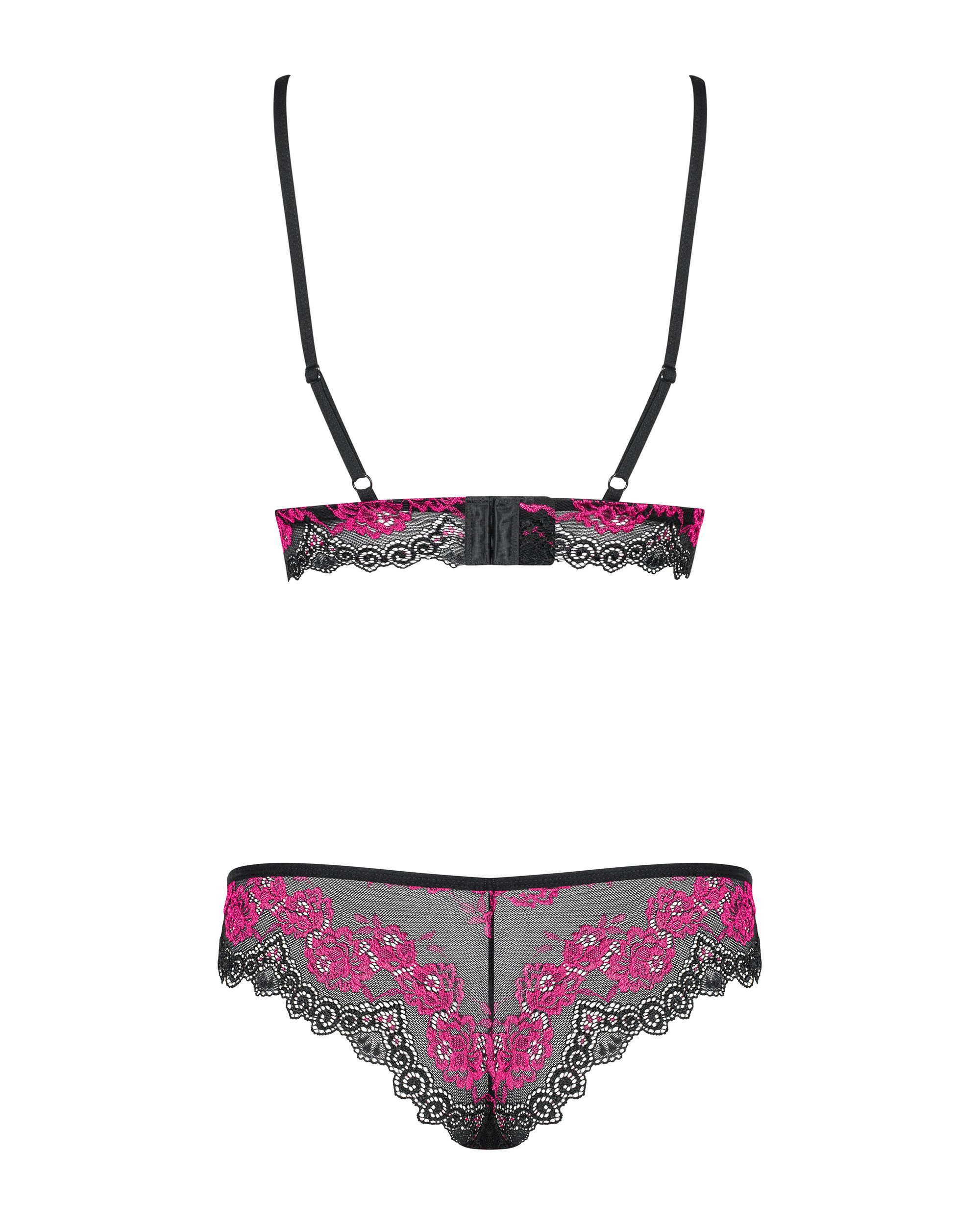 Obsessive Set: Bügelloser BH Tulia 2-teiliges Dessous-Set BH und Slip Spitze - Schwarz/Pink (2-tlg) transparent
