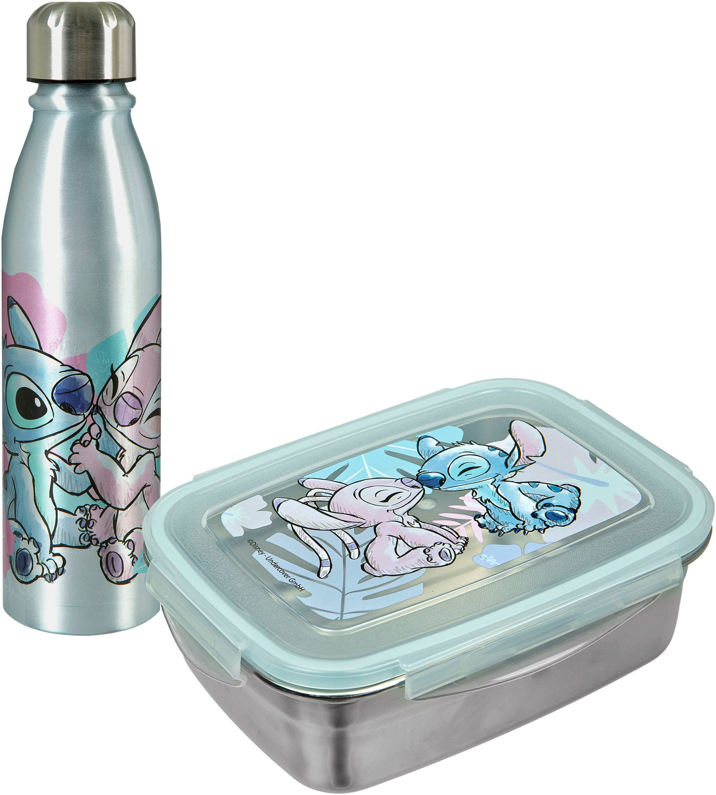 UNDERCOVER Lunchbox Brotdose & Trinkflasche, Stitch, Aluminium, Edelstahl, (Set, 2-tlg), mit Trinkflasche