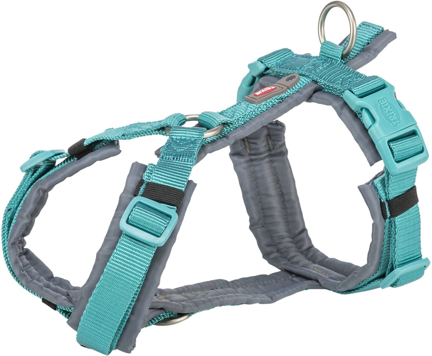 TRIXIE Hunde-Geschirr Premium Trekking Geschirr - aqua/grafit - 32–38 cm/13 mm, Gurtband