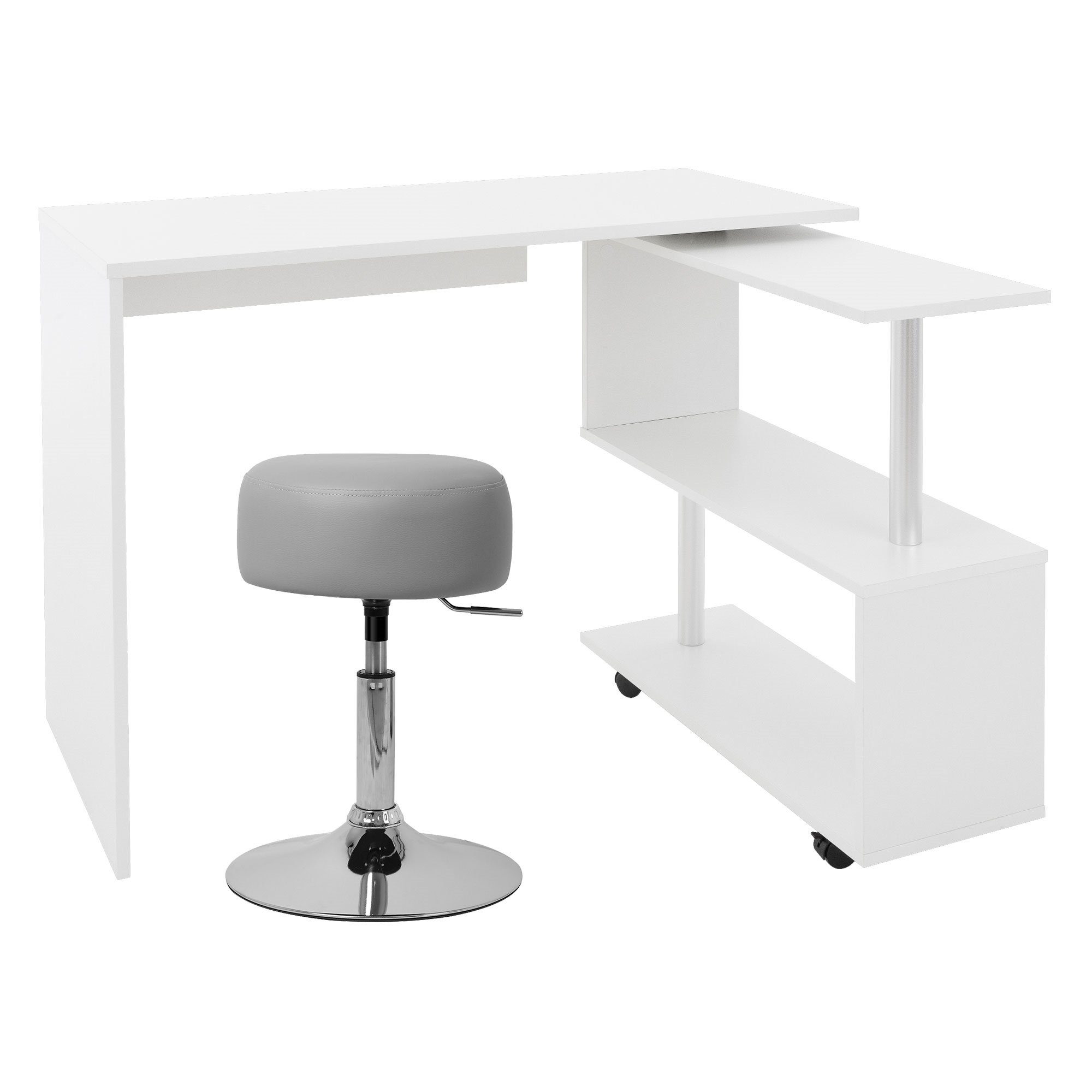 5265cm MDF aus cm ML-DESIGN 2 150x88x75cm Hocker Regale Ø33cm Schreibtisch 150x88x75 L-Form Sitzhocker drehbar ML-Design, Hellgrau Schreibtisch Weiß mit Weiß