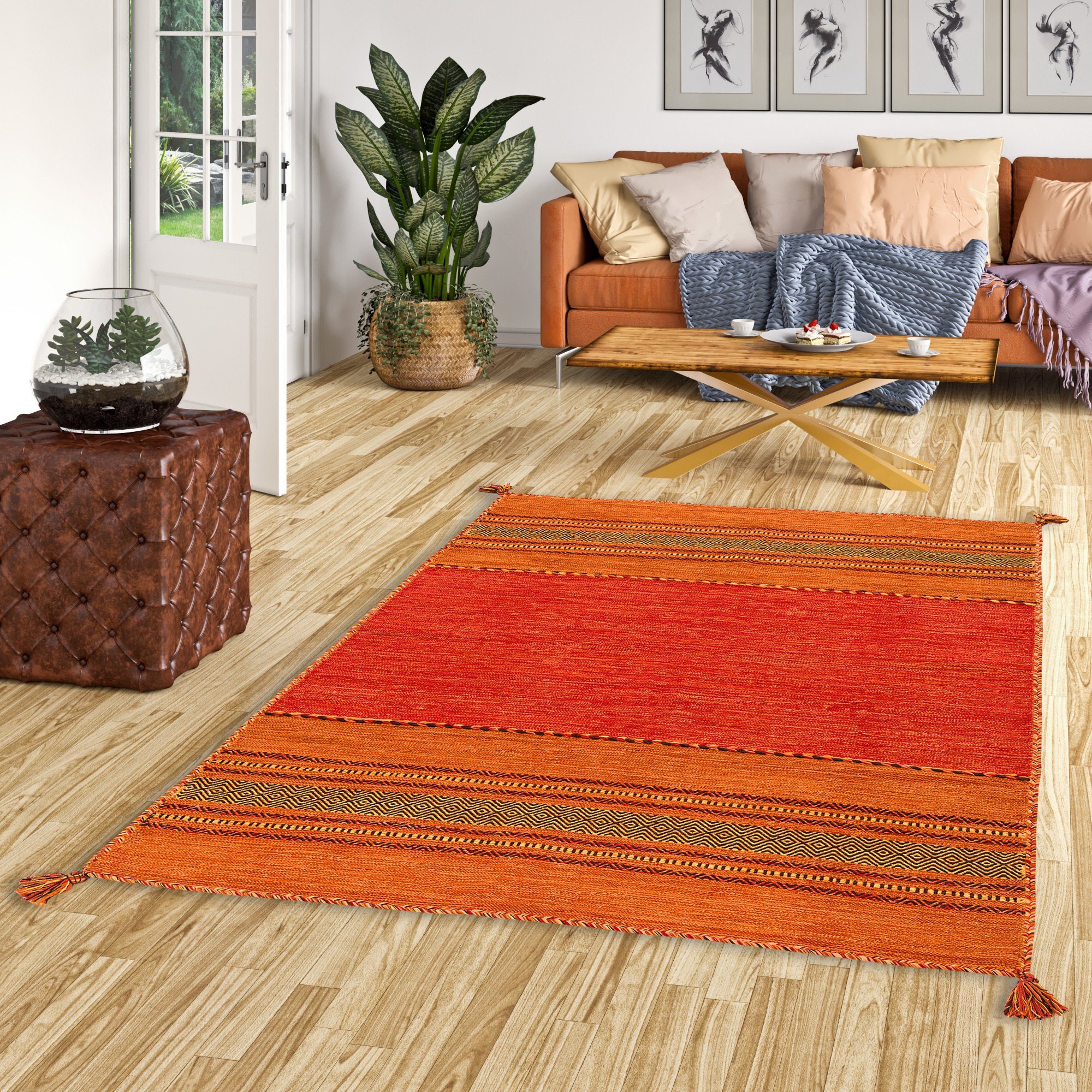 Pergamon Wollteppich Natur Teppich Kelim Navarro, Rechteckig, Höhe: 8 mm