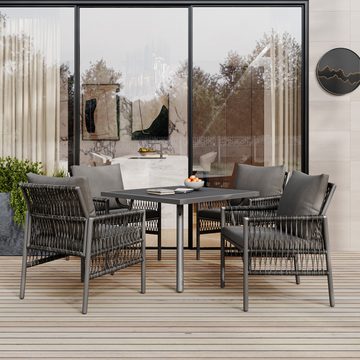 Flieks Balkonset, Garten-Essgruppe Rattan Gartenmöbel Esstisch-Set 4 Stühle mit Tisch