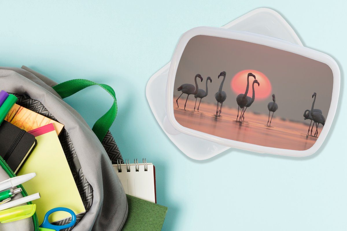 (2-tlg), und Mädchen Brotdose, Kunststoff, weiß und Brotbox Rosa, - Sonnenuntergang - für Erwachsene, Vogel - Lunchbox Flamingo Kinder MuchoWow für Jungs