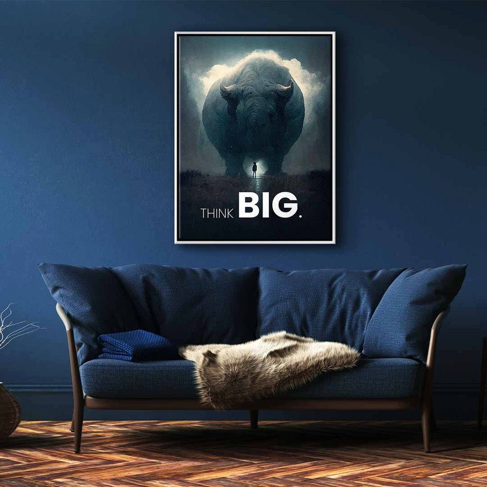DOTCOMCANVAS® Think Leinwandbild, Rahmen schwarzer - Big - Synergy Premium Nashorn Motivationsbild