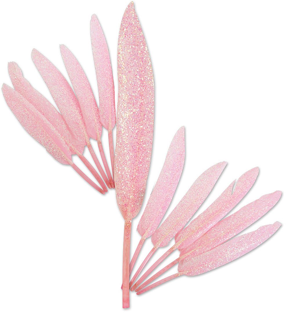 Bastelfedern 12 Stück Federn Feder Pink mit Glitter Basteln Karneval Deko