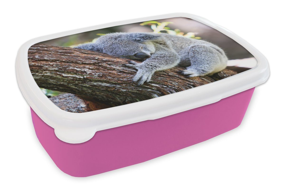 MuchoWow Lunchbox Koala - Kofferraum - Kuscheltier - Jungen - Mädchen, Kunststoff, (2-tlg), Brotbox für Erwachsene, Brotdose Kinder, Snackbox, Mädchen, Kunststoff rosa