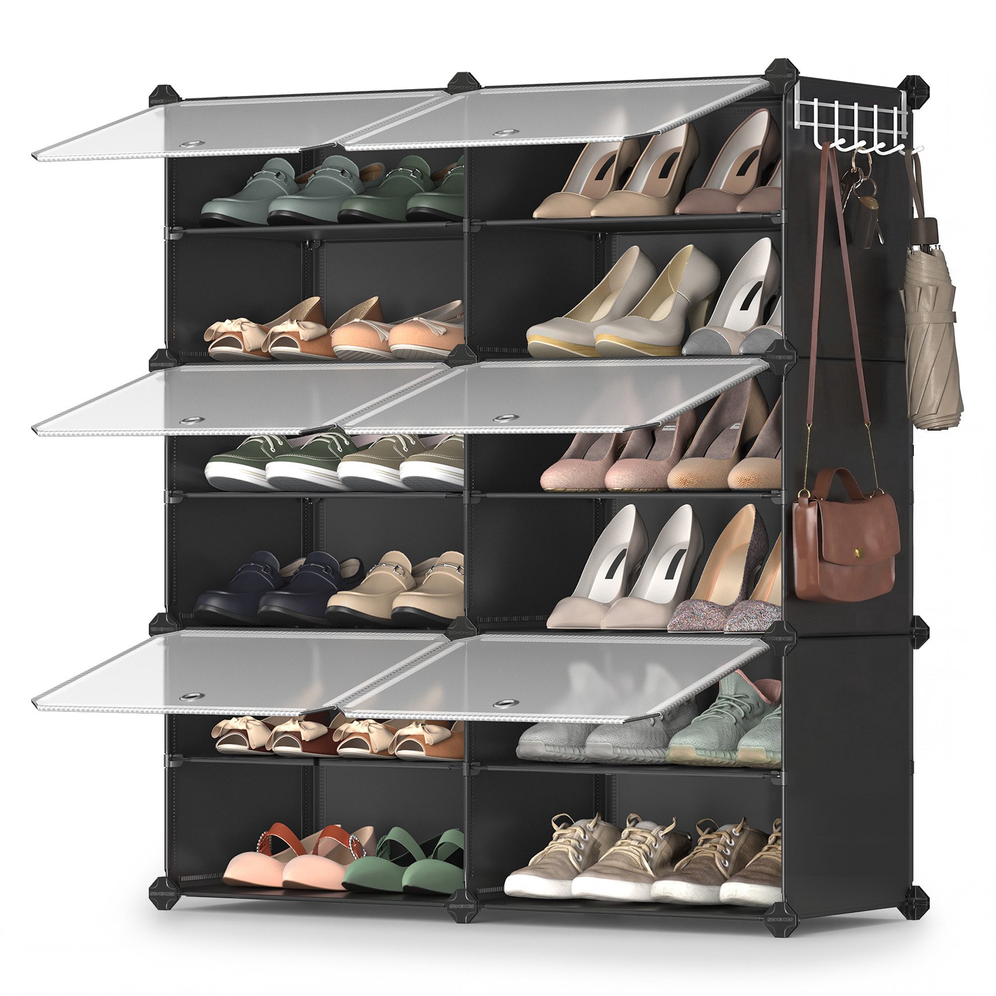 SONGMICS Schuhregal Schuhschrank, 30 x 40 x 30 cm pro Fach, für Flur, Eingangsbereich, mit 6 Fächern, mit Türen, für bis zu 24 Paar Schuhe, anpassbar