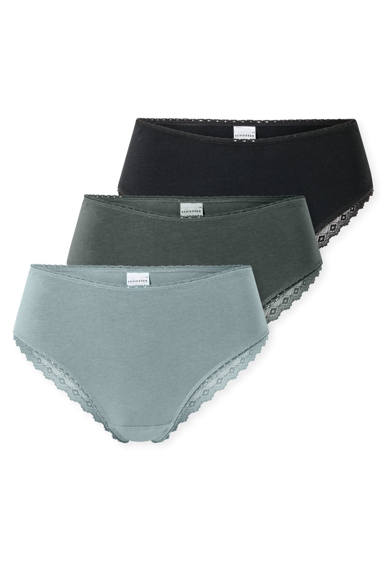 Schiesser Brasilslip Modern Multipacks (3er Pack) Spitzenbänder, Single-Jersey, Baumwollmischung