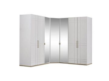JVmoebel Kleiderschrank Eckschrank Kleiderschrank Schränke Weiß Holz Spiegel 7 Türen Groß (Kleiderschrank) Made In Europe