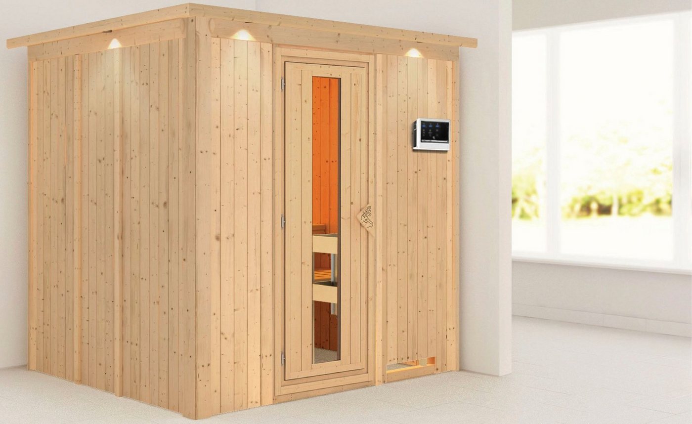 Thumbnail - Karibu Sauna Solida, BxTxH: 210 x 184 x 202 cm, 68 mm, (Set) 9 KW-Ofen mit externer Steuerung