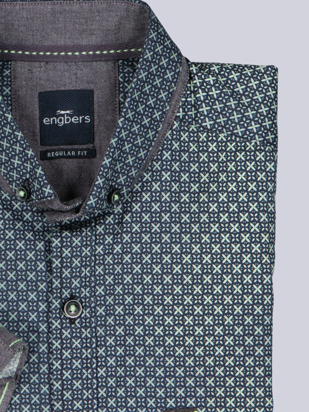 Engbers Kurzarmhemd Herren Kurzarmhemd mit Batik-Print und Stretch-Komfort, Hellgruen