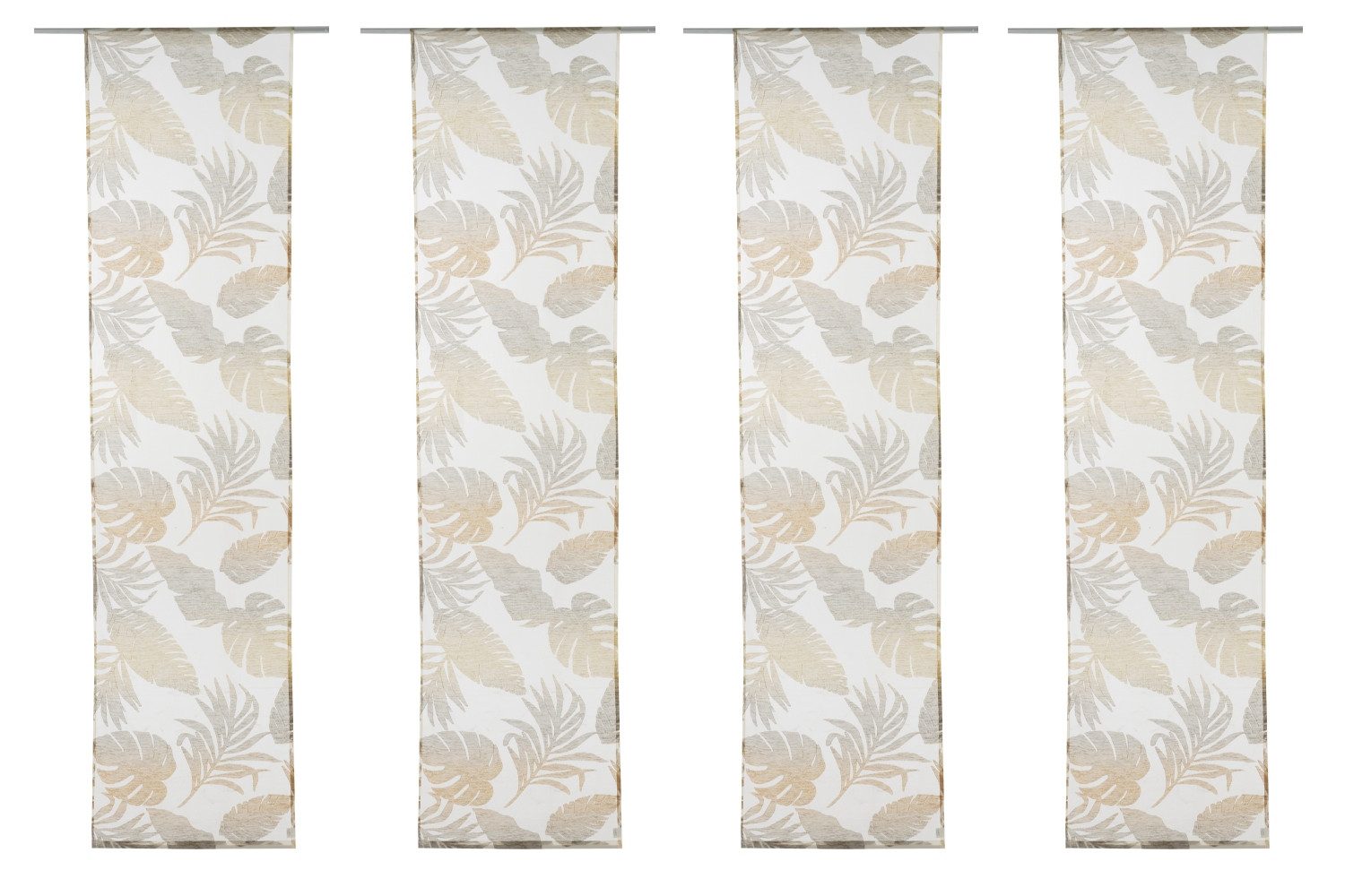 Home4You Vorhang, Flächenvorhänge, 4er Set, Kupferfarben, Creme, halbtransparent, Polyester, B 60 x L 245 cm, Blättermotiv
