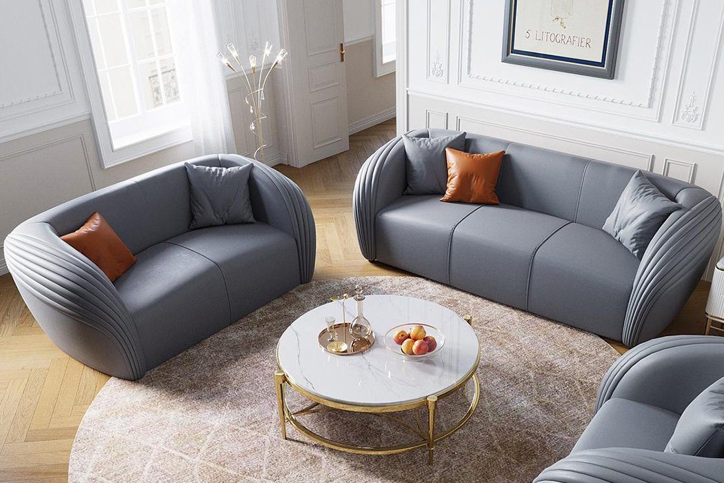 JVmoebel Sofa Luxus Graue Sofagarnitur 322 Sitzer mit Möbel Couch Ledersofa, Made in Europe