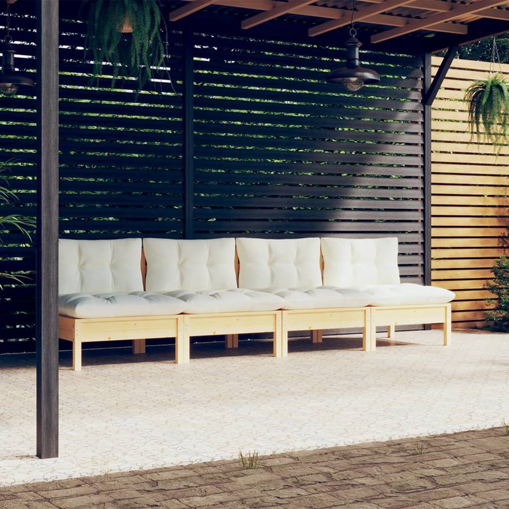 vidaXL Loungesofa 4-Sitzer-Gartensofa mit 1 Kiefer, Massivholz Teile Creme Creme Braun Kissen und