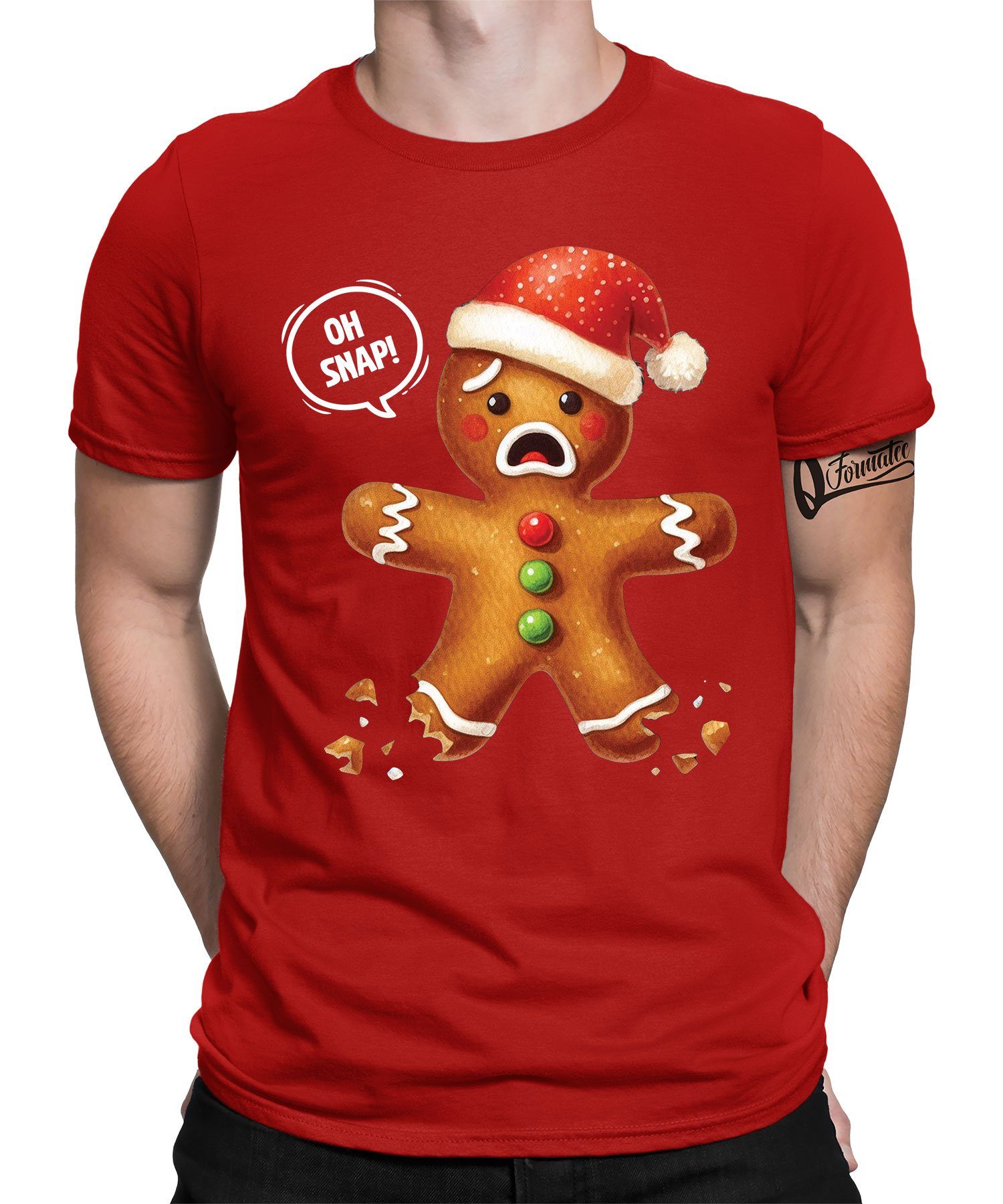 Quattro Weihnachtsgeschenk Nikolaus - Keks Weihnachten Kurzarmshirt Snap Oh Herren Formatee (1-tlg) Rot T-Shirt