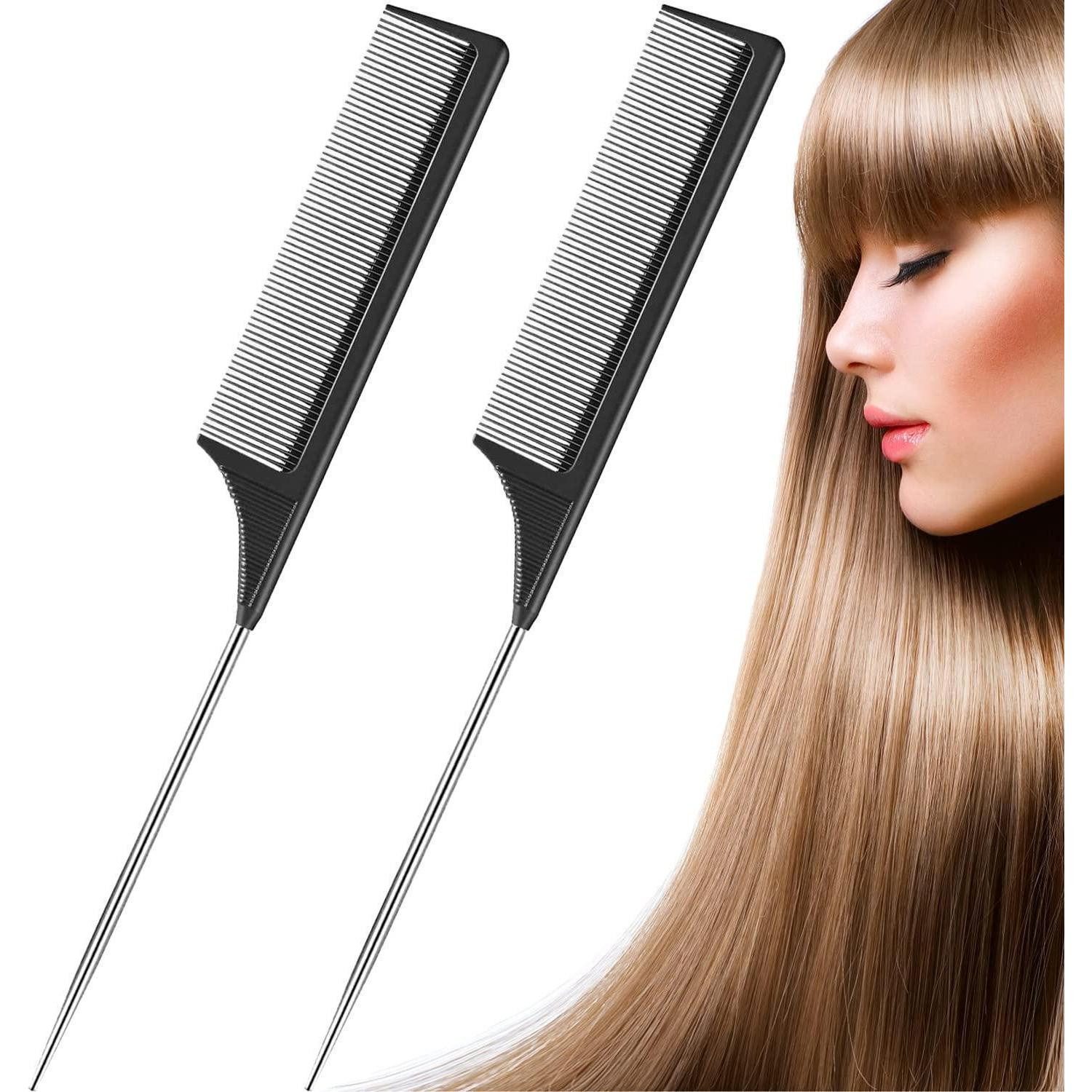 LuxusKollektion Toupierkamm Stielkamm Toupierkamm Carbon Metall 2er-Set