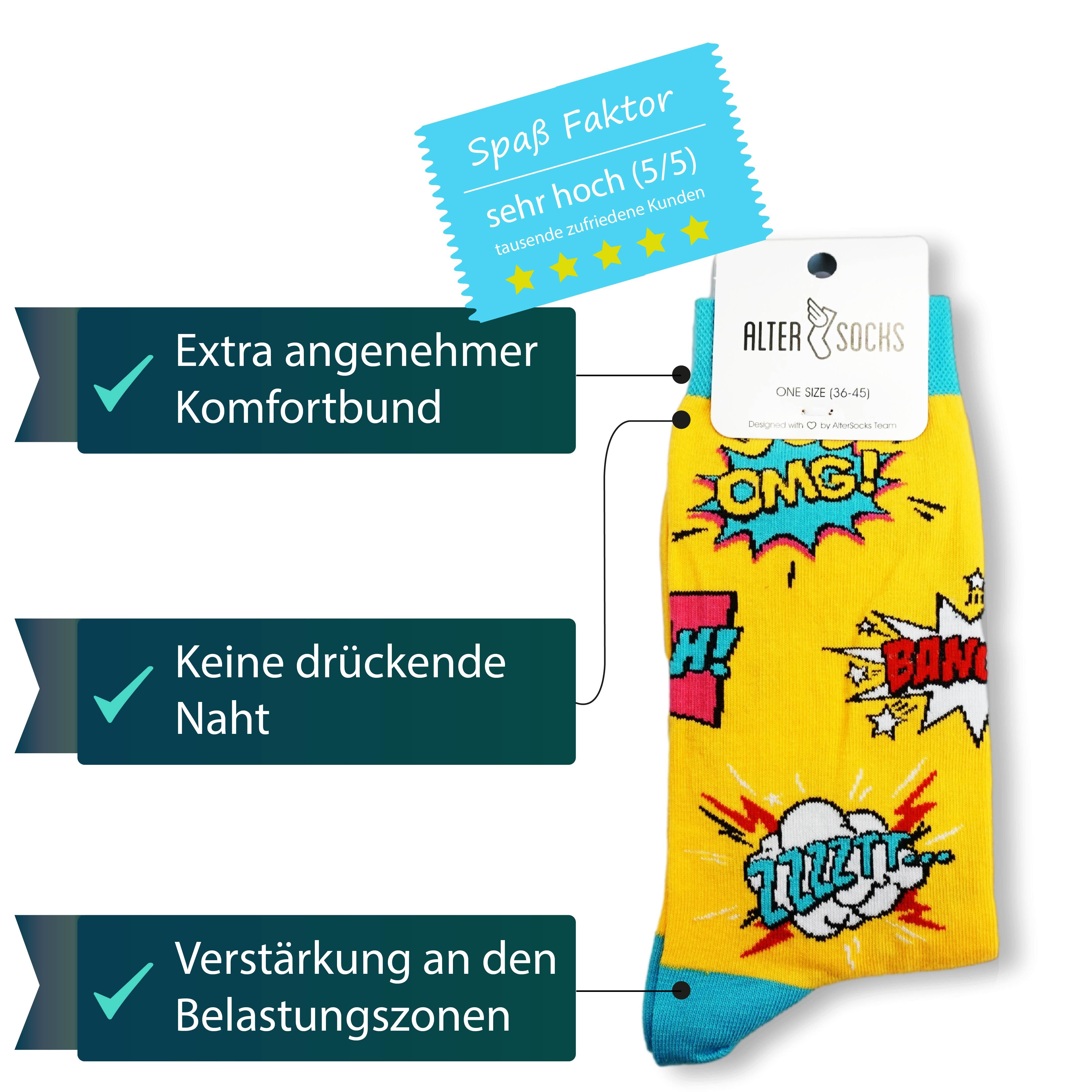 AlterSocks Freizeitsocken Lustige Socken Comic Socken Damen & Herren Unisex Größe 36 – 45
