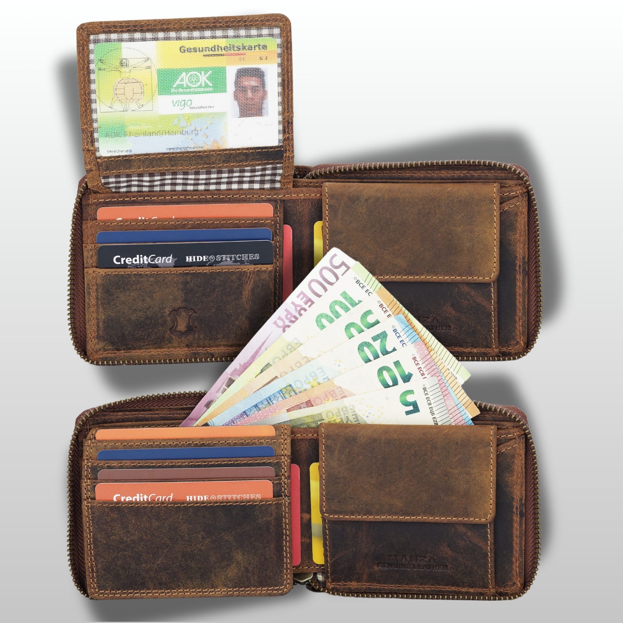 Manza Geldbörse Geldbörse Portemonnaie Echt Leder RFID - umlaufendem Reißve günstig online kaufen