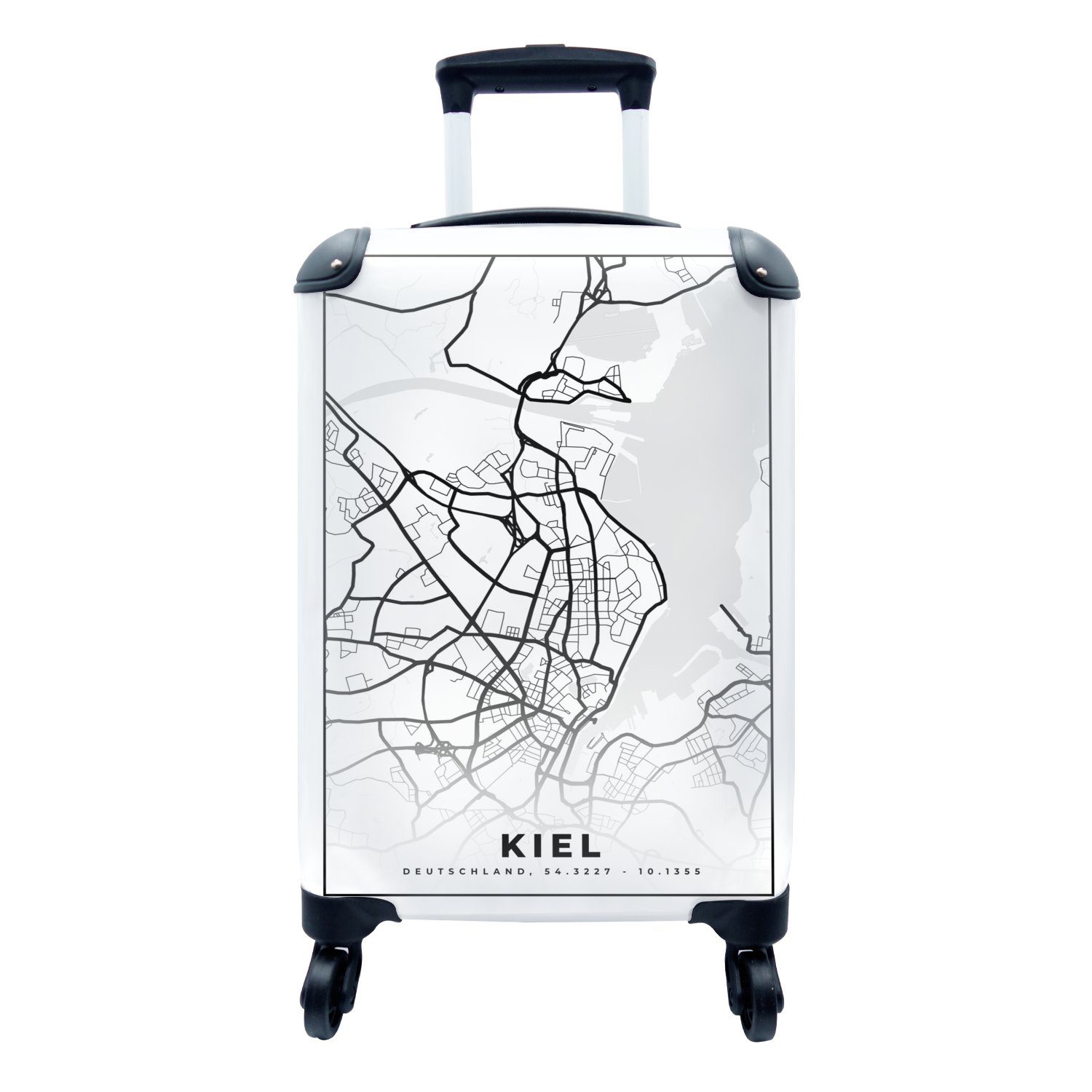 MuchoWow Handgepäckkoffer Karte - Kiel - Stadtplan, 4 Rollen, Reisetasche mit rollen, Handgepäck für Ferien, Trolley, Reisekoffer