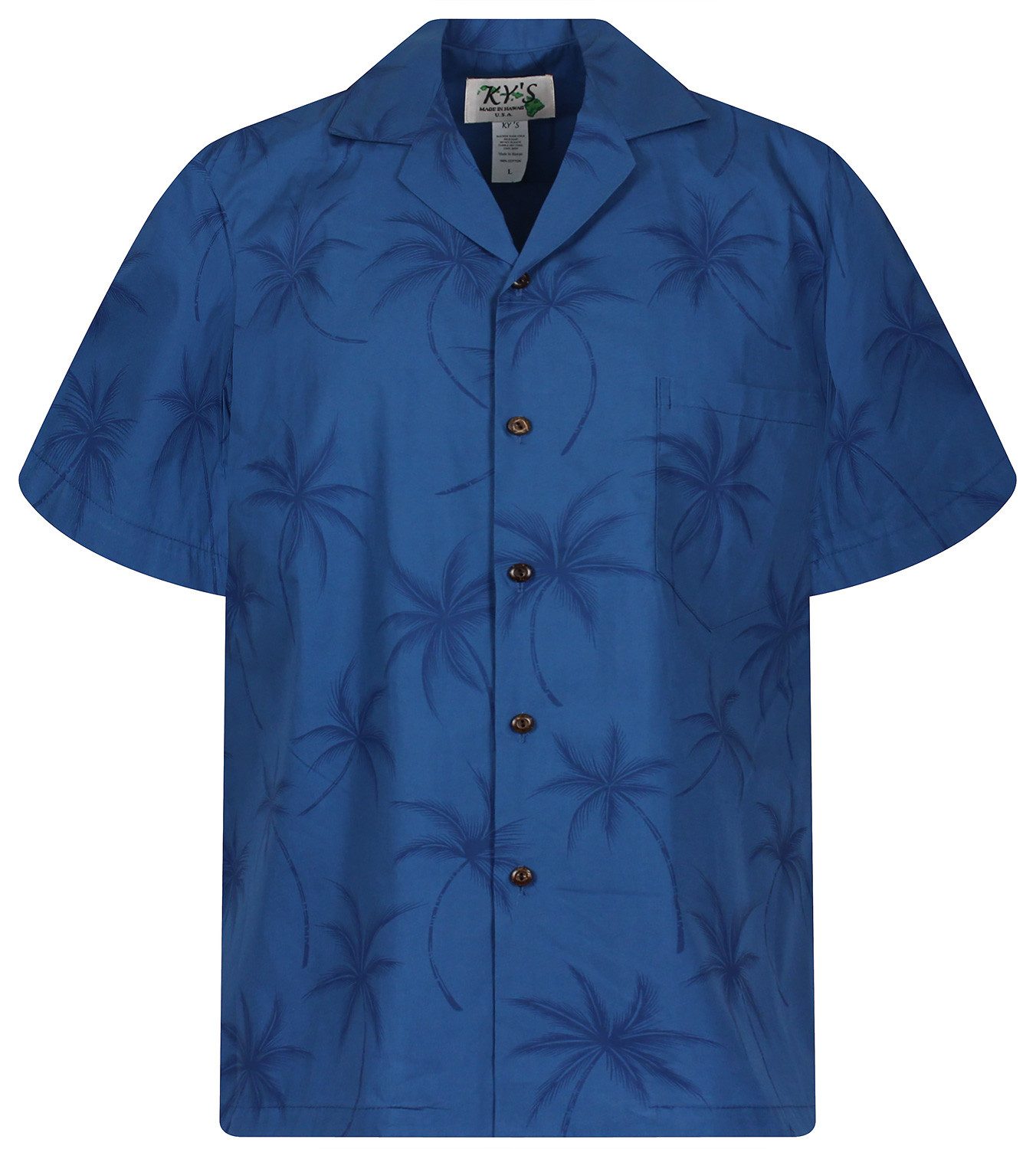 KY's Hawaiihemd "Palmshadow" Herren Kurzarm Baumwolle Kokosknöpfe Original Hawaii