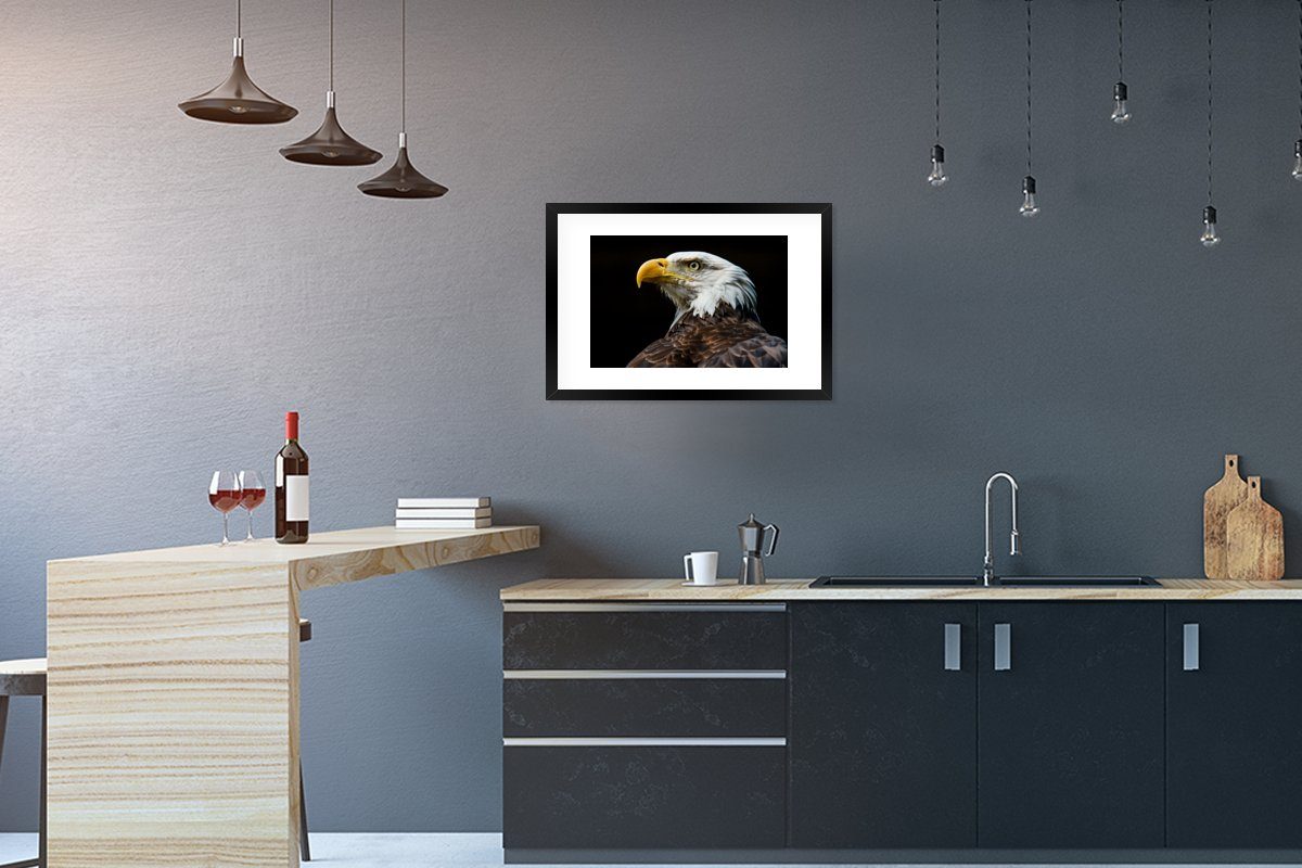 MuchoWow Poster Adler - Vogel - Augen - Schnabel, (1 St), mit Rahmen, Kunstdruck, Gerahmtes Poster, Schwarzem Bilderrahmen