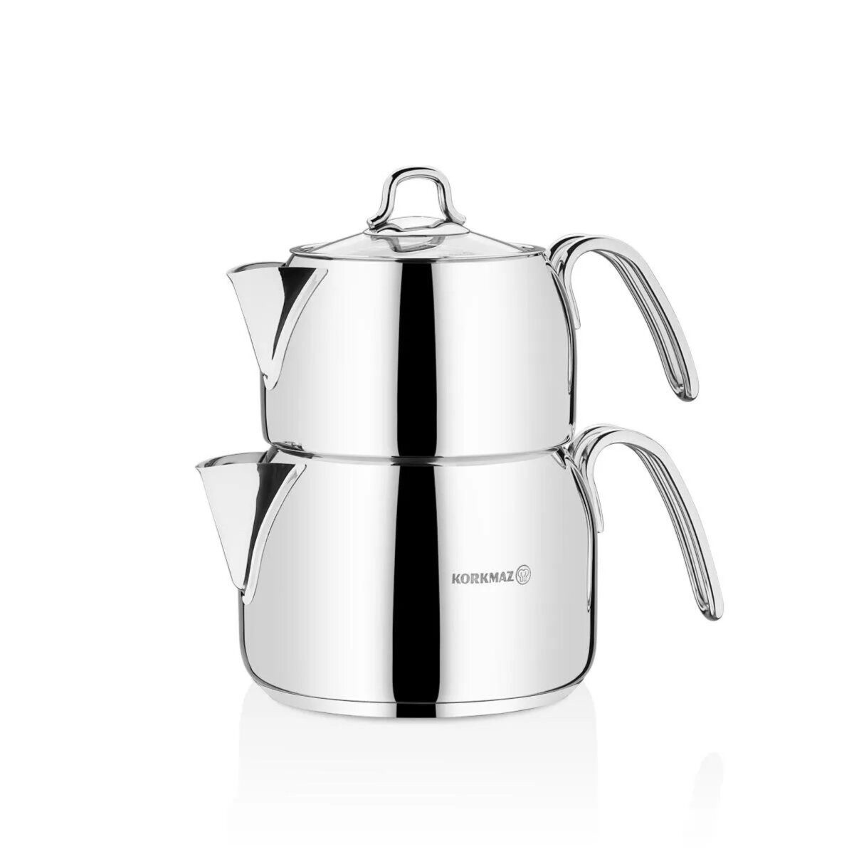 Korkmaz Caydanlik-Teekanne Perla Maxi A028, 2,2 l, (2-St), 1,2L/2,0L aus hochwertigem 18/10-Edelstahl