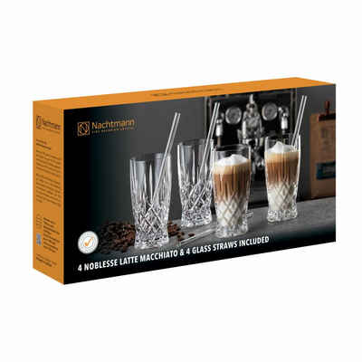 Nachtmann Gläser-Set Latte Macchiato Set Noblesse 8-tlg., Kristallglas, mit Trinkhalmen und Bürste