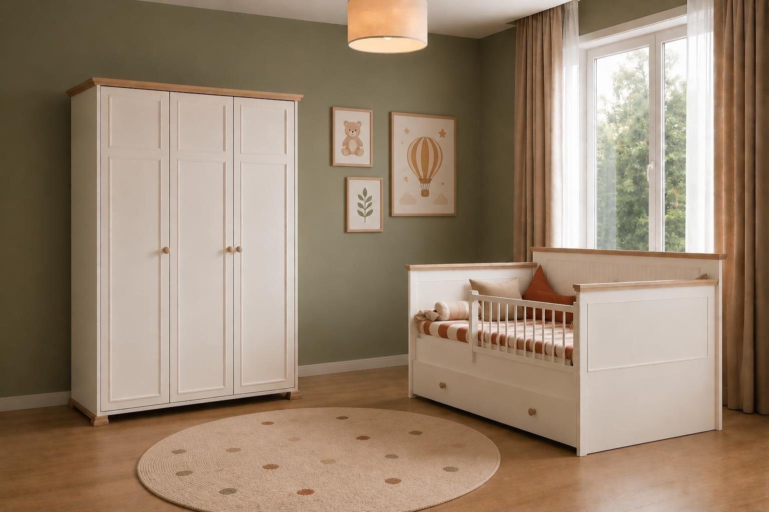 Xlmoebel Kinderkleiderschrank Kinderbett Kleiderschrank Beige Modern Kinderzimmer Stauraum (2-tlg)