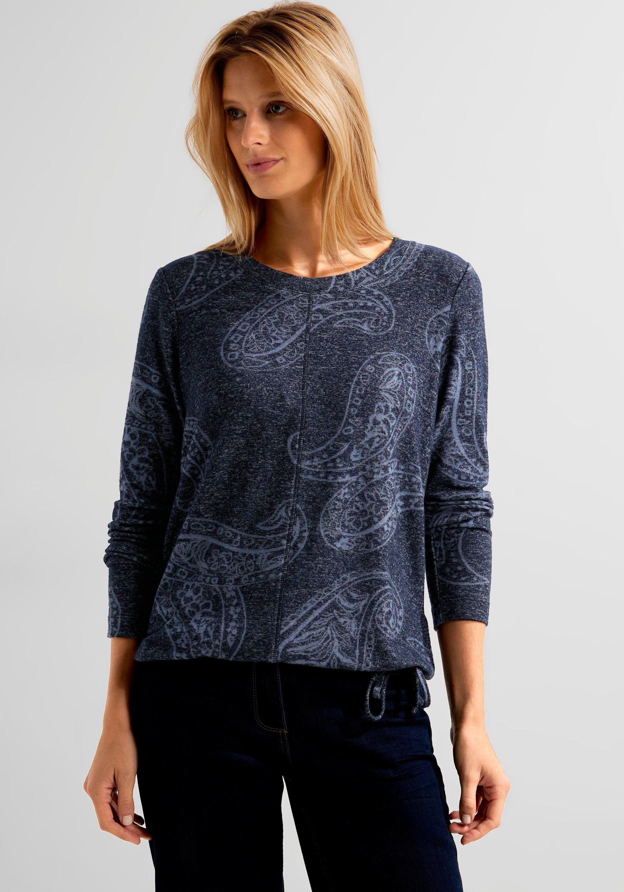 blue melange Cecil Langarmshirt night sky mit Rundhalsausschnitt klassischem