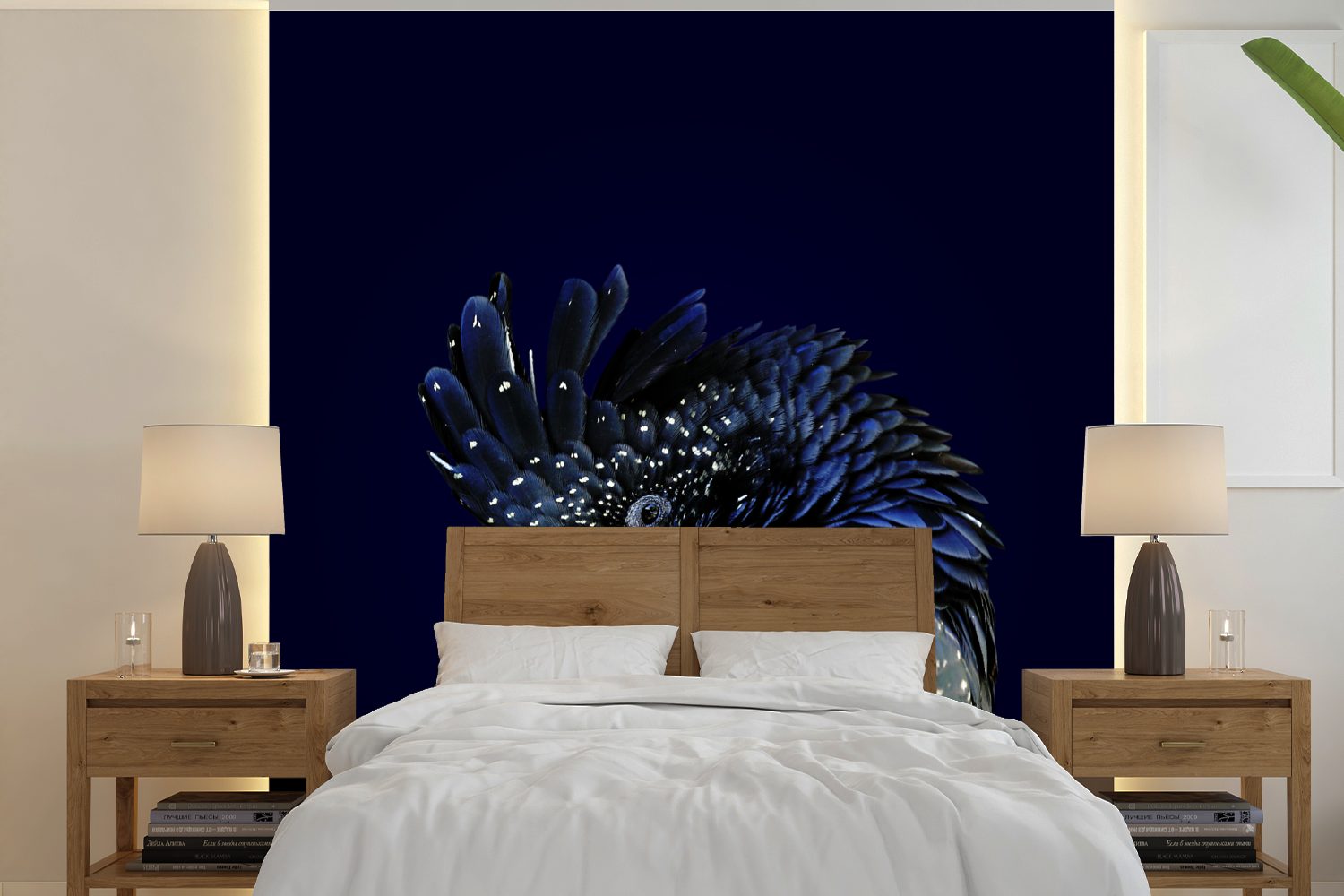 Wandtapete oder bedruckt, für mit Schlafzimmer, Hintergrund, St), (5 Matt, Blauer Fototapete Tapete MuchoWow Vinyl Kakadu dunklem Wohnzimmer