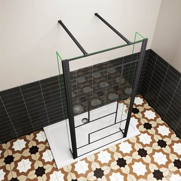 duschspa Duschwand Duschkabine Glas Walk in Dusche Duschtrennwand mit schwarzem Gitter, Einscheibensicherheitsglas, Sicherheitsglas, (Set), Glas, Nano Glas