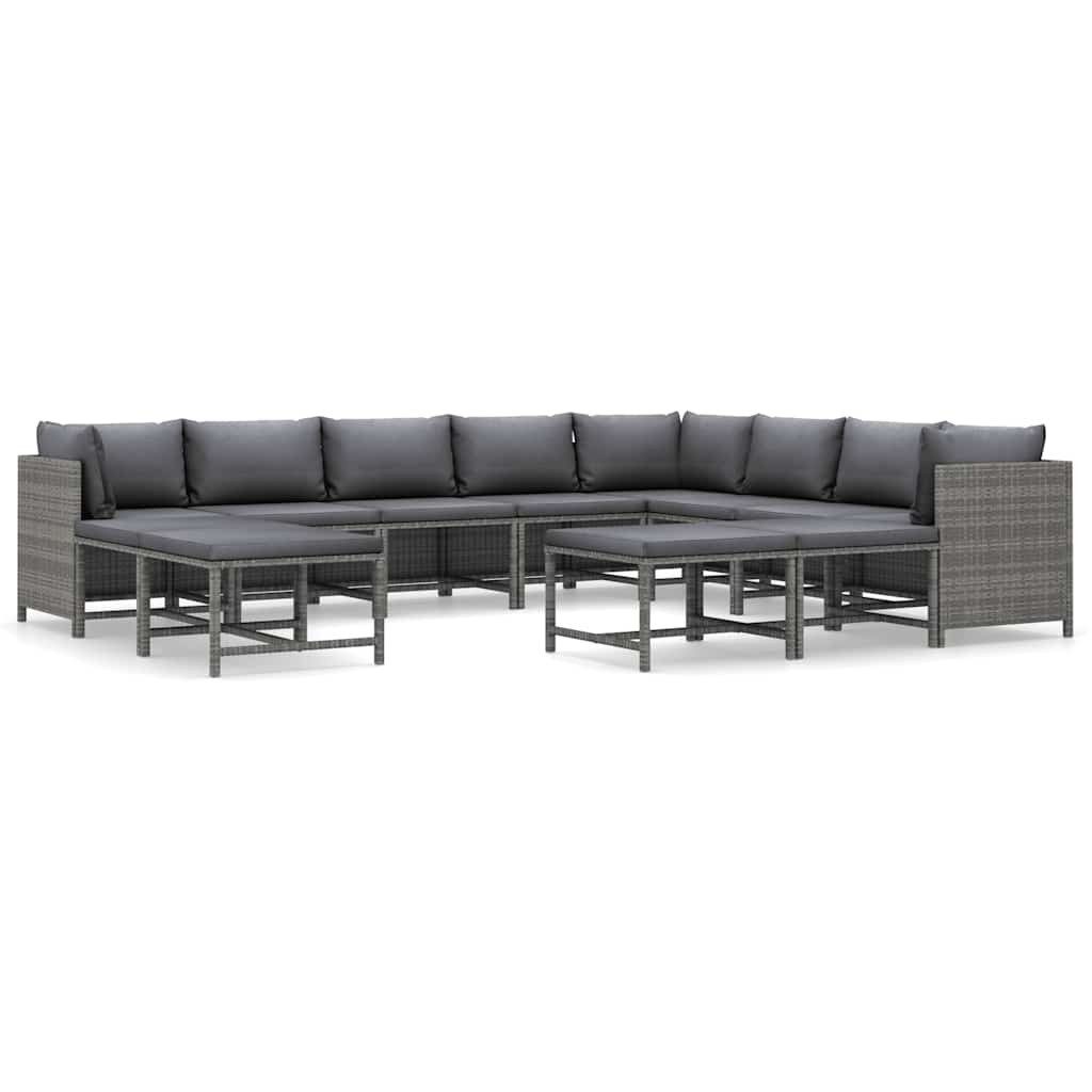 vidaXL Gartenlounge-Set 12-tlg. Garten-Lounge-Set mit Kissen Poly Rattan Grau, (1-tlg)