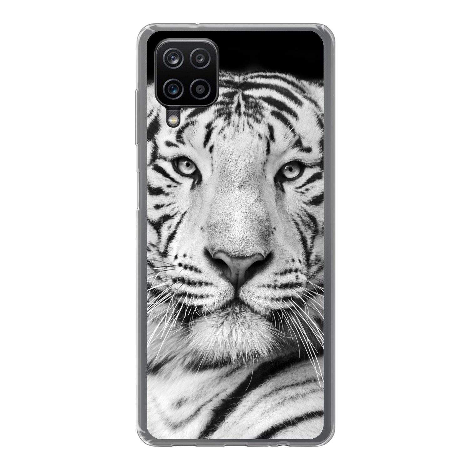 Handyhülle für Samsung Galaxy A12 Tiger - Schwarz - Weiß - Porträt - Tiere