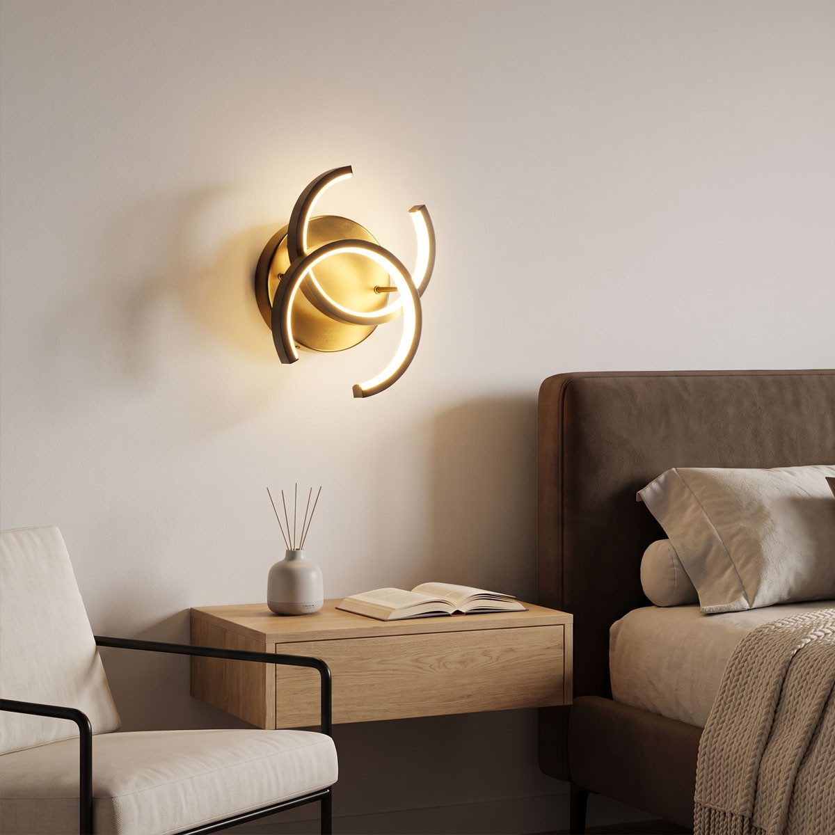 oyajia LED Wandleuchte Schwarz LED Wandleuchte, 6W LED Decklampe 600lm, 3-Farbige Dimmbar, LED fest integriert, Warmweiß, Naturweiß, Kaltweiß, Moderne Wandleuchte, Wandlampe Strahler Innen Effekt Leuchte Licht