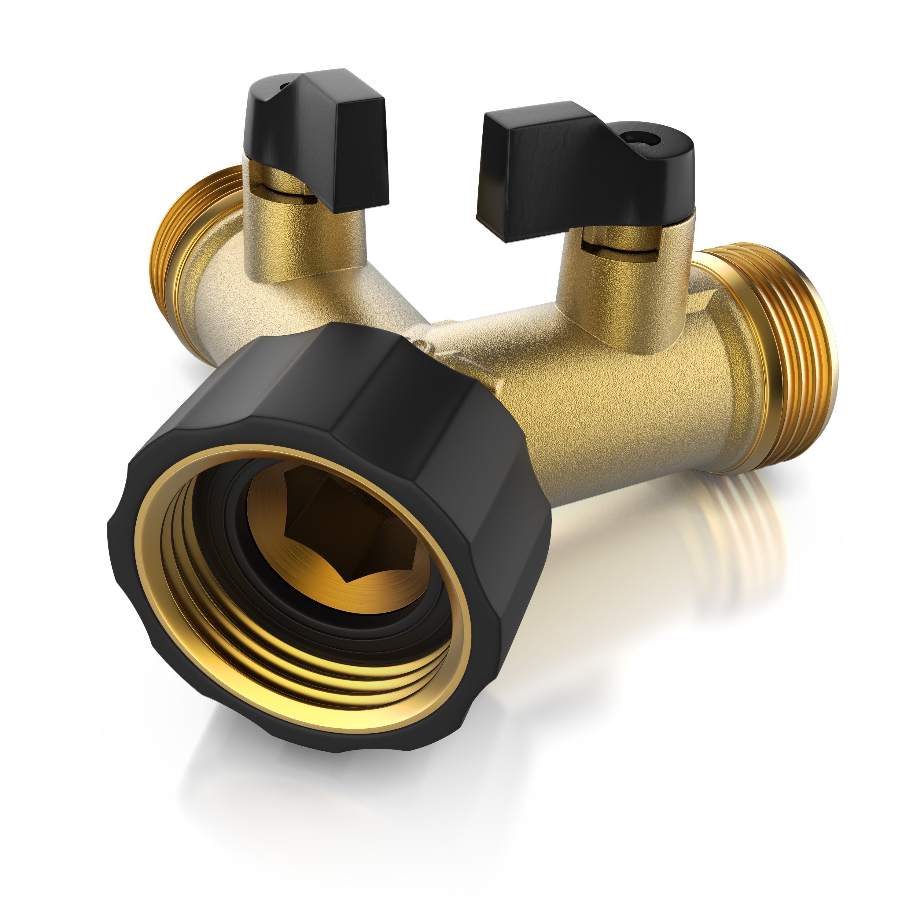 Brandson 2-Wege Verteiler Y-Verteiler für 3/4 Zoll Anschluss, Wasserhahn Splitter aus Messing, (1-tlg., 2-Wege Y-Verteiler ¾ Zoll aus Messing), Wasserventil 2 Wege beide regulierbar, Material hitze & kältebeständig