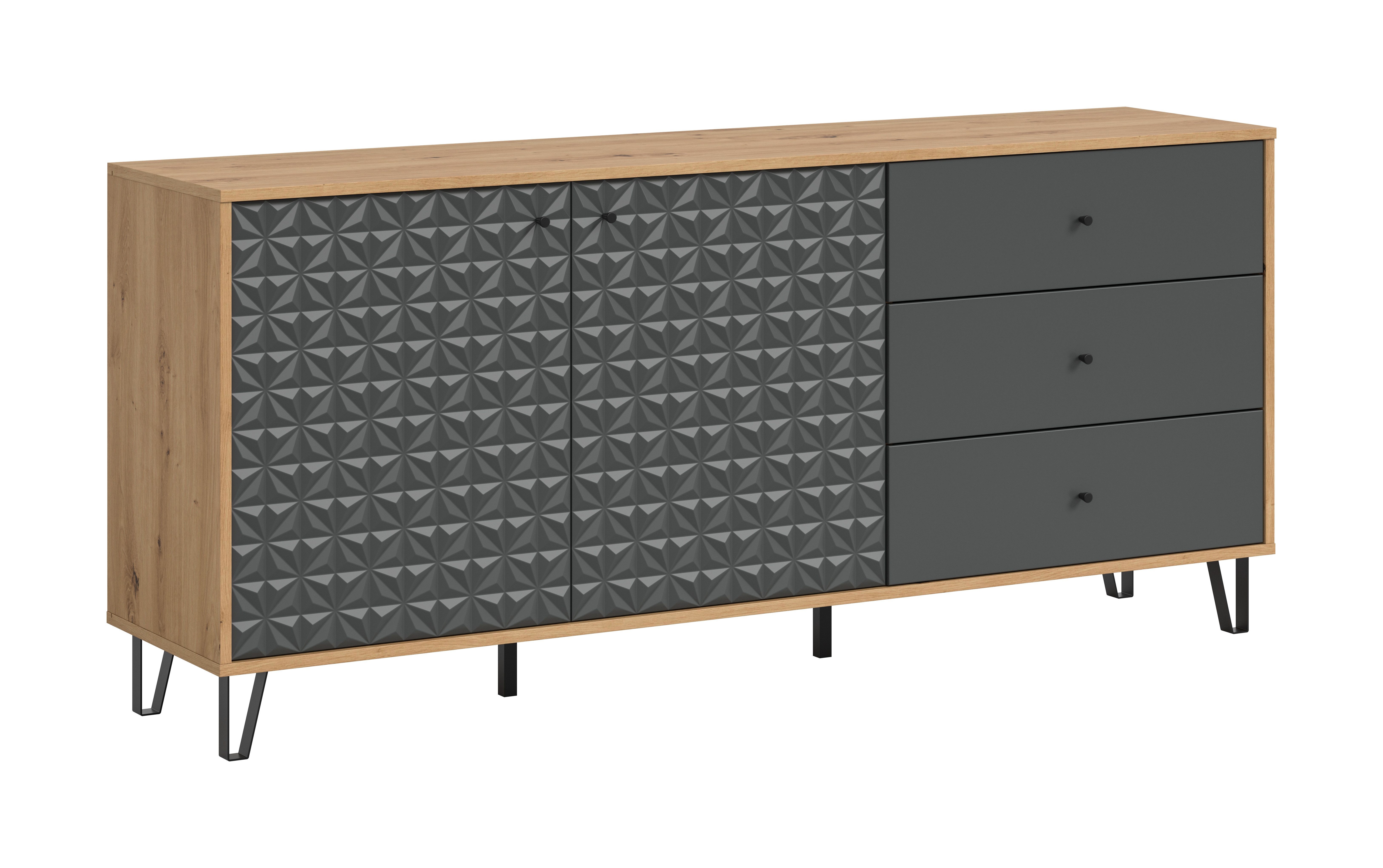 furnling Sideboard Prima, 2 Türen, 3 Schubladen, Prisma Optik in der Front, Breite 169 cm