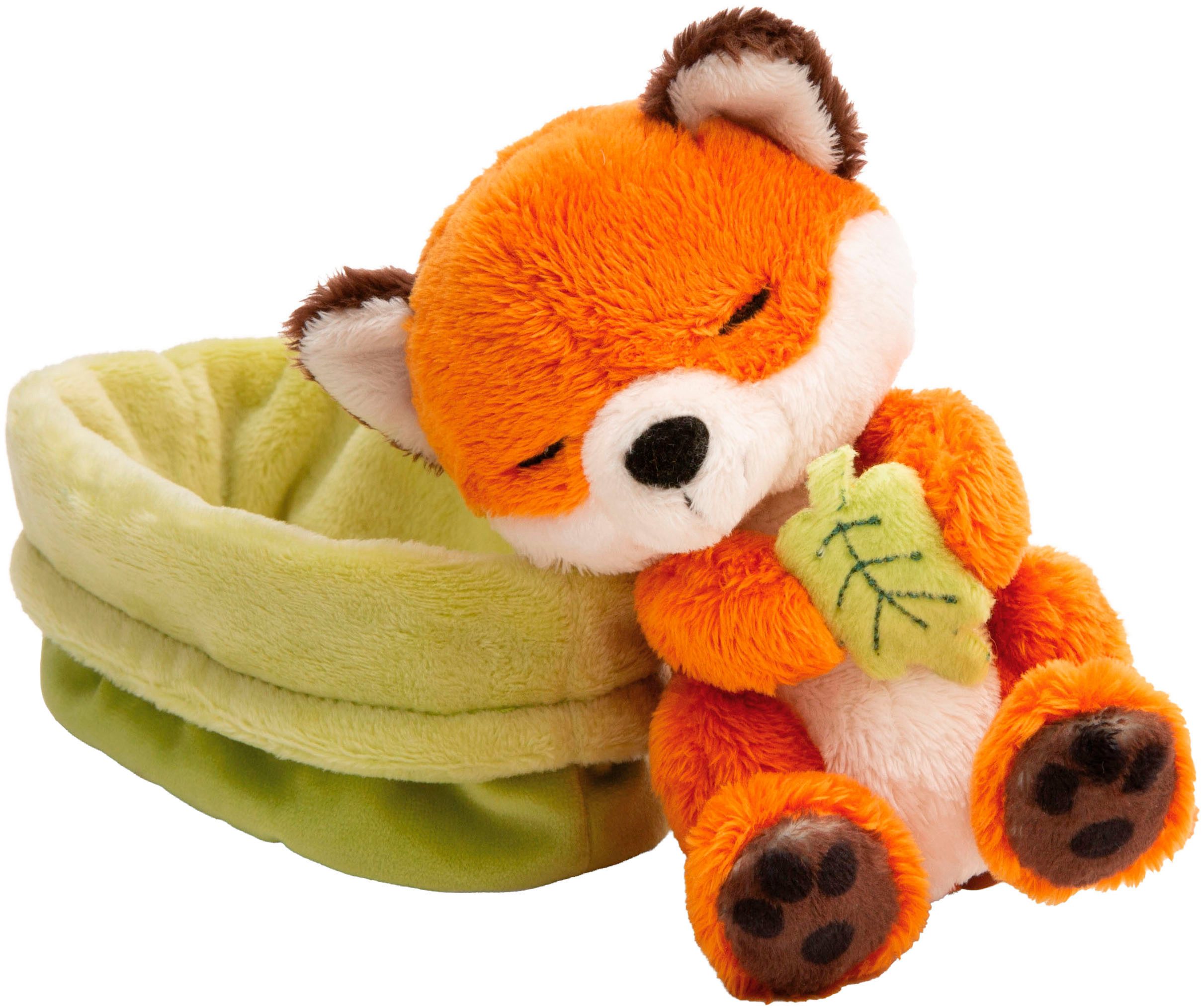 Nici Kuscheltier Sleeping Pets GREEN, Fuchs mit Blatt 12 cm schlafend im Körbchen grün