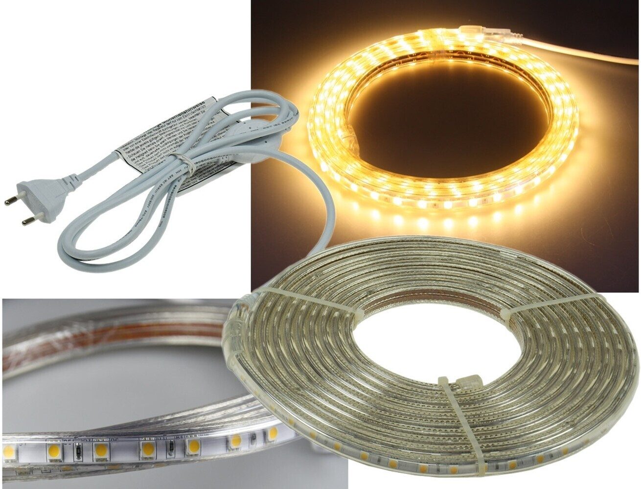 ChiliTec LED-Streifen 230V, warmweiß, Streifenlänge: 5000, 3000K, 10W, 300lm, IP44, Hochvolt