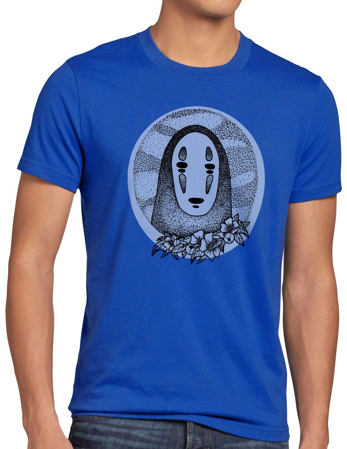 style3 Print-Shirt Herren T-Shirt Dot Ohngesicht no-face zauberland reise anime manga chihiro blau