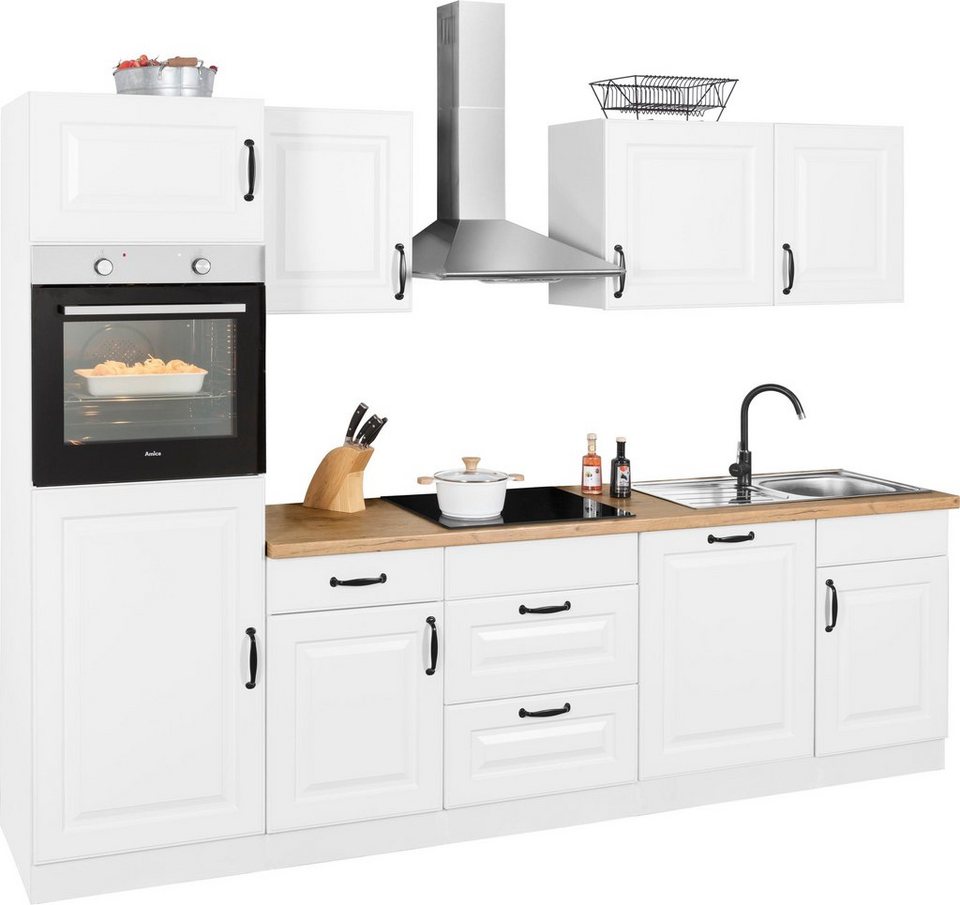 wiho Küchen Küchenzeile Erla, mit E-Geräten, Breite 280 cm, Laufleisten der  Schubkästen aus Metall
