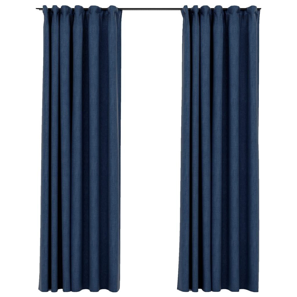 Blau 140x245cm, Stk. St) Haken Leinenoptik 2 Verdunkelungsvorhänge (2 furnicato, Vorhang