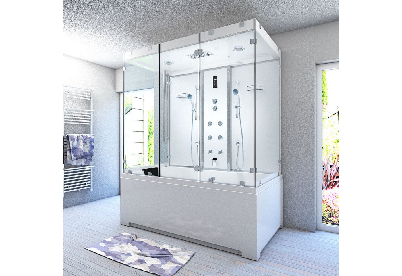 Thumbnail - AcquaVapore Grossraumdusche Badewanne Dusche K80-WS-EH-B-ALL Duschtempel, Sicherheitsglas ESG, inklusive Duschwanne, Rut...