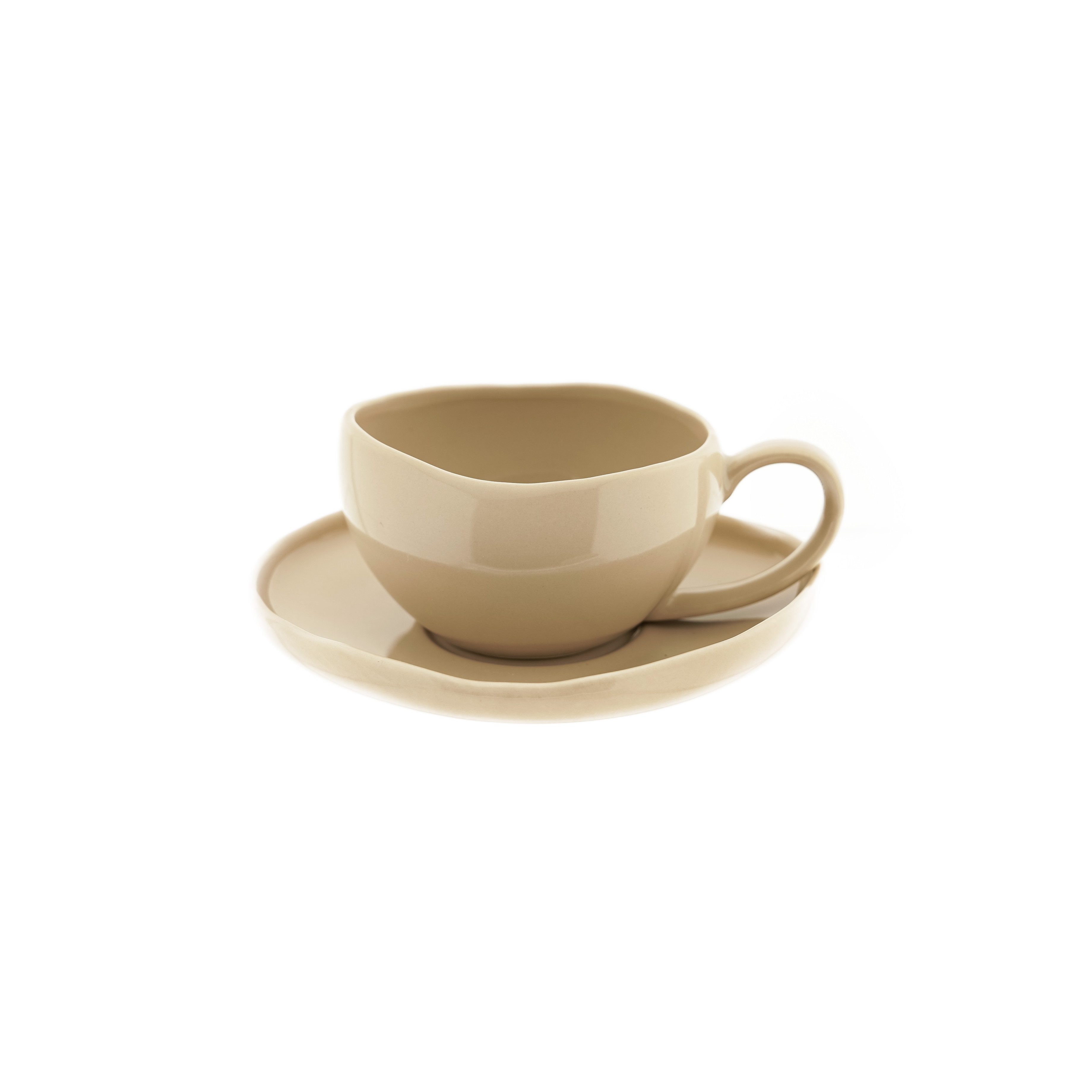 Almina Kaffeeservice Wave Biscuit Kaffeetassen mit Untertellern (12-tlg), 6 Personen, Porzellan, 12-teiliges-Set