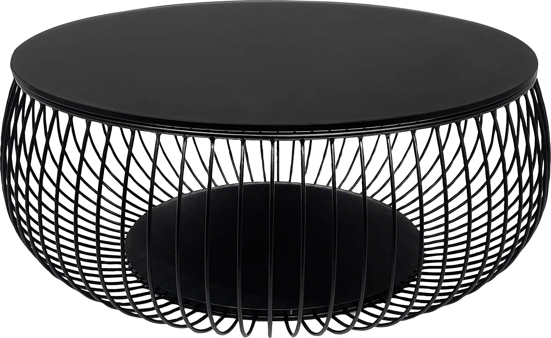 SalesFever Couchtisch Coffeetable Wohnzimmertisch im minimalistischen Stil, 10 mm starke Klarglasplatte mit Marmordruck