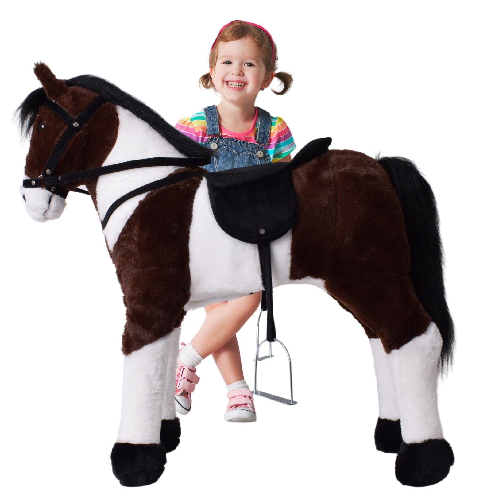 TE-Trend Reitpferd 70 cm Spielzeug Schaukelpferd Pferd zum Draufsitzen braun, mit Soundmodul